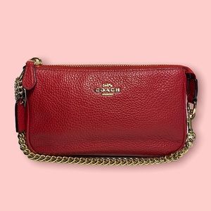 Red COACH Clutch Purse With Convertible Gold Chain
